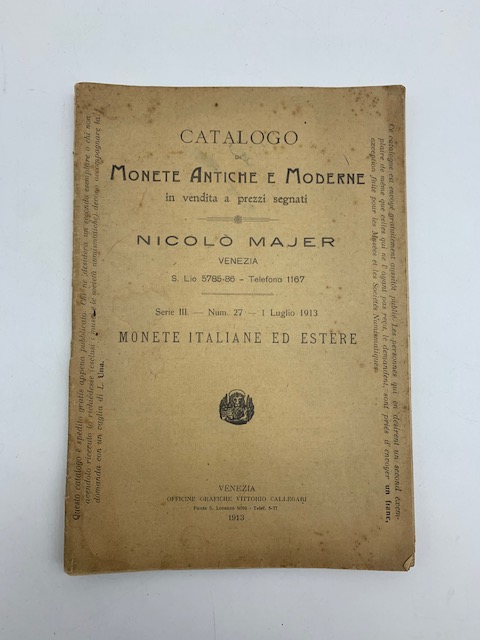 Catalogo di monete antiche e moderne in vendita a prezzi segnati Nicolò Majer, Venezia... Serie III